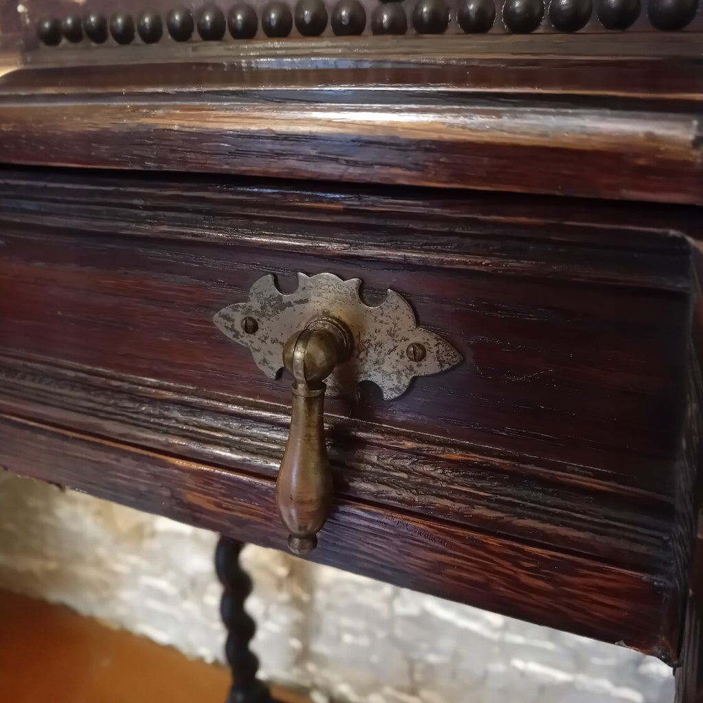Antico Cassettone Barocco Olandese - Cassa in Pelle con Inserti in Metallo (metà '800)