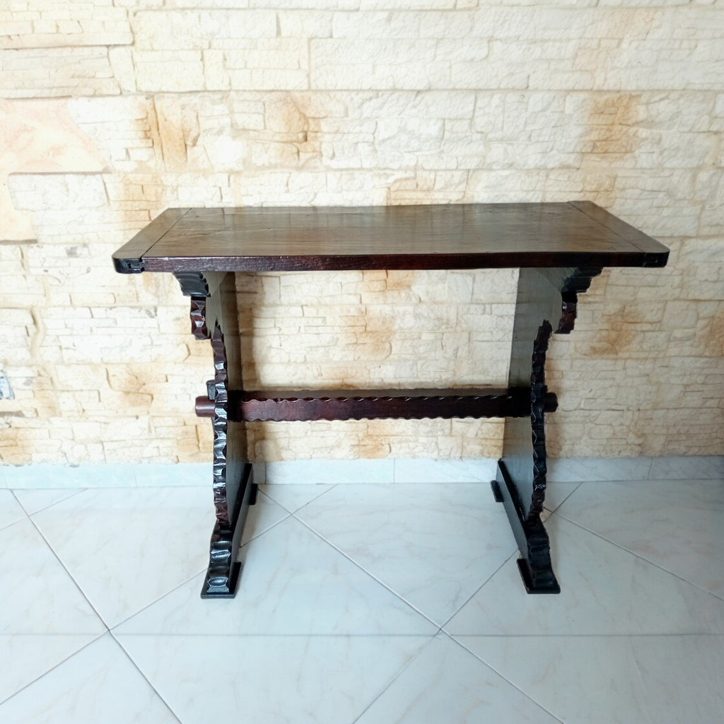 Tavolino di Servizio in Legno Intagliato – Stile Rustico, Italia, Anni 1950-1960