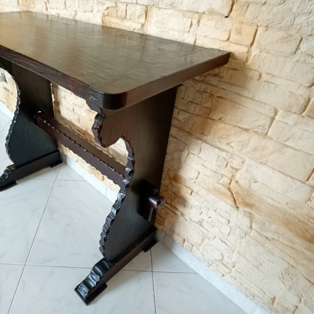 Tavolino di Servizio in Legno Intagliato – Stile Rustico, Italia, Anni 1950-1960