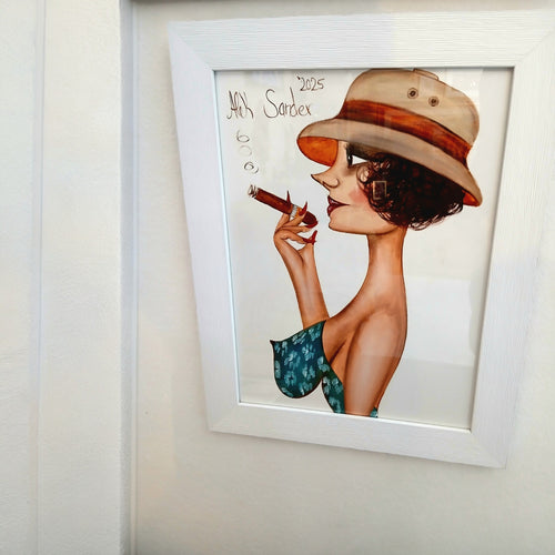 Madame Cohiba Mit Tropenhelm In Casablanca – Dipinto Originale di Alek Sander