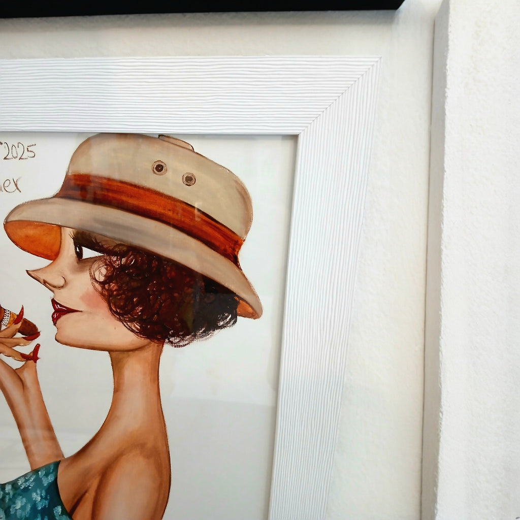 Madame Cohiba Mit Tropenhelm In Casablanca – Dipinto Originale di Alek Sander